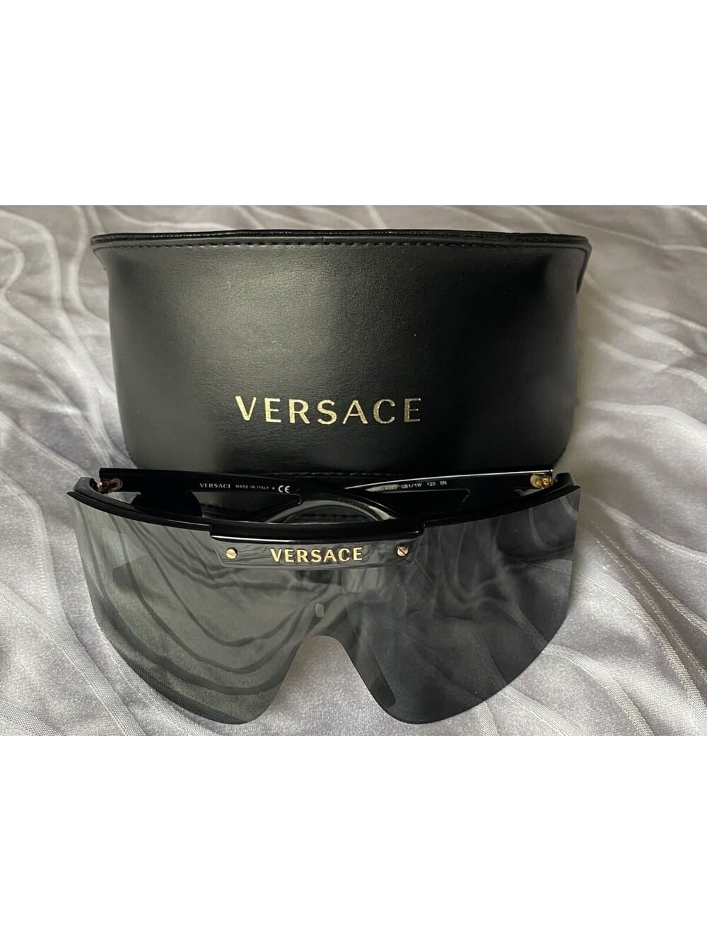 Versace MOD 4393 GB1/1W Black Visor Medusa Icon Shield Sunglasses Made in Italy